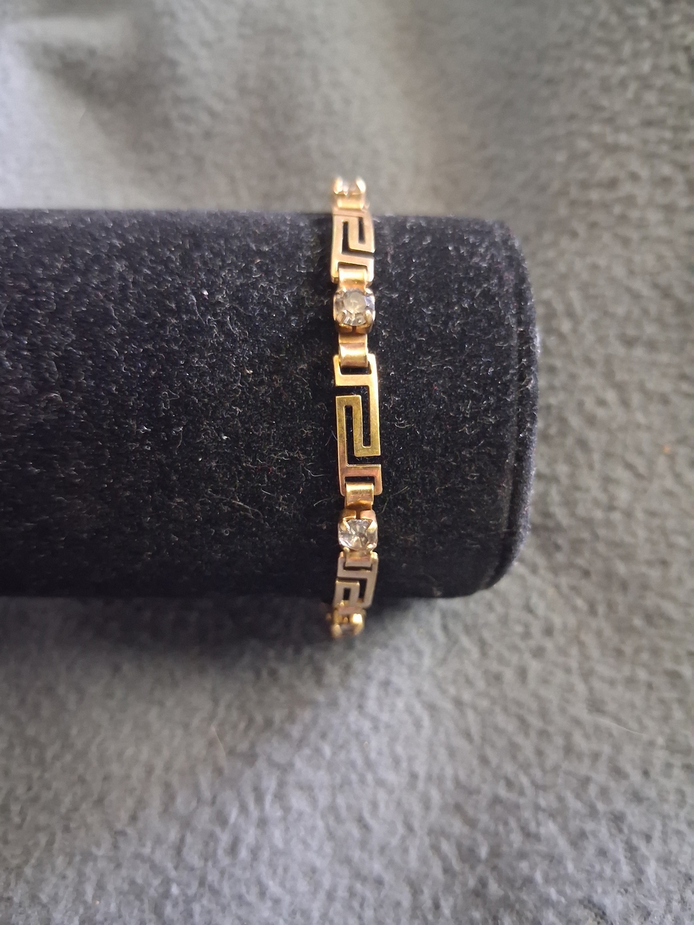 Gold-Tone Greek Key Bracelet with Clear Crystals